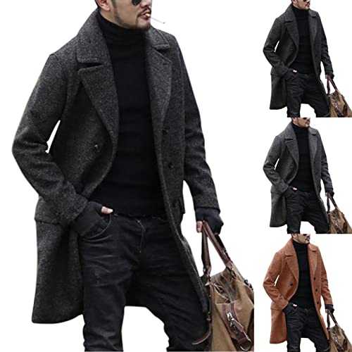 Cocila Men's Warm Coats Plus Size Wool Long-Sleeved Overcoat Trench Coat Winter Open Front Long Cardigan Parka Slim Fit Casual Peacoat Jackets Outwear S-3XL