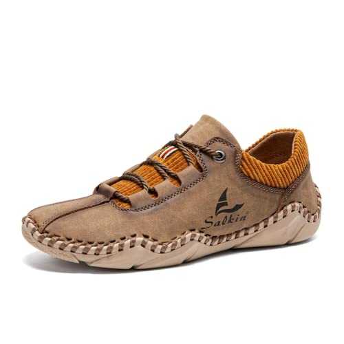 Mens Casual Shoes Fashion Sneakers Leather Oxfords Work Shoe Sneaker for Men Driving Loafers Shoes Slip On Flat Loafers Boat Shoes Moccasins Lightweight Soft Comfort Lace up Hand Stitching Ankle Boots