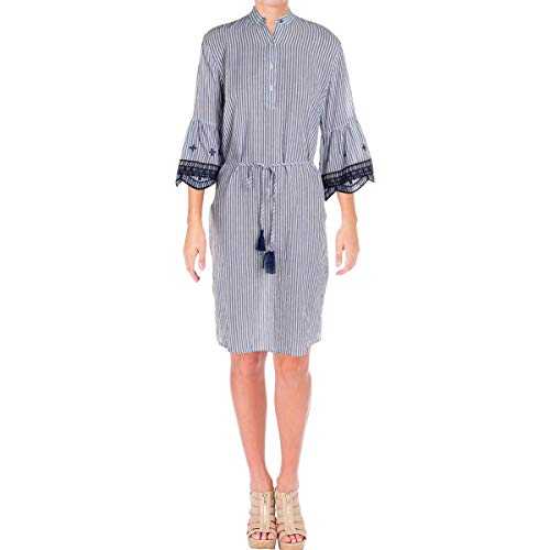 Lauren Ralph Lauren Womens Embroidered Quarter Button-Down Casual Dress Blue 2
