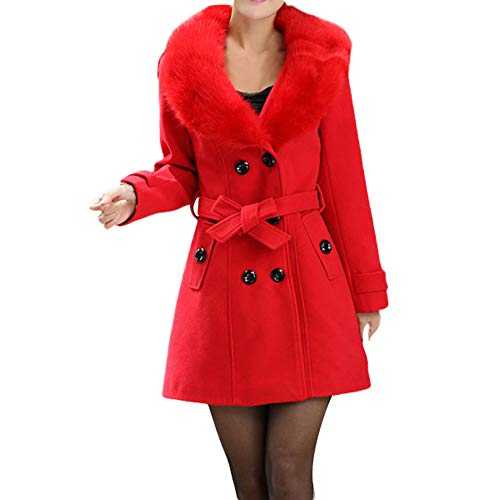 HOMEBABY Plus Size Womens Vintage Winter Lapel Wool Coat Fur Collar Jacket Long Sleeve Cardigan Ladies Classic Winter Warm Parka Outwear Coats UK 8-22