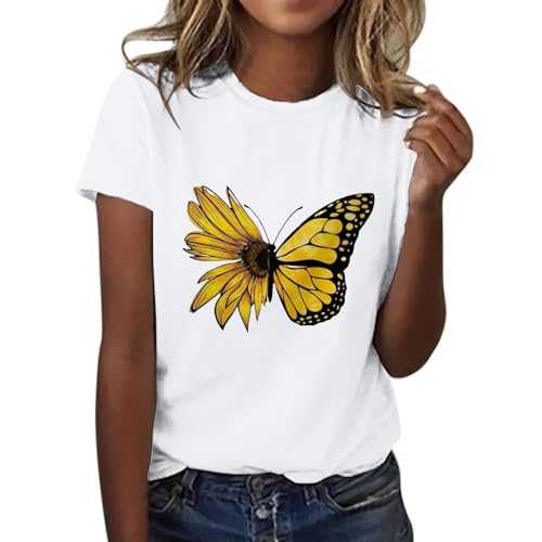 HOOUDO Women Short Sleeve Crewneck Shirts Elegant Solid Color T-Shirt Plus Size Baggy Tee Shirts Retro Comfy Pullover for Formal