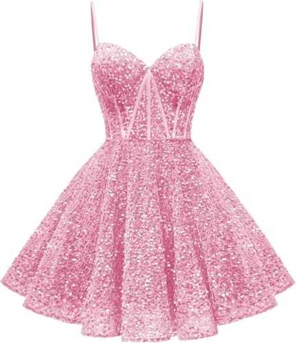 HPPEE Sparkly Sequin Homecoming Dresses Short Prom Dress A Line Corset Cocktail Party Gown