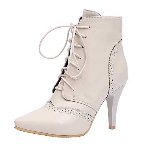 CHICMARK Women Boots with Thin Heel and Pointed Toe Lace Up Ankle Boots with 3-colors and Large Size Avaialble