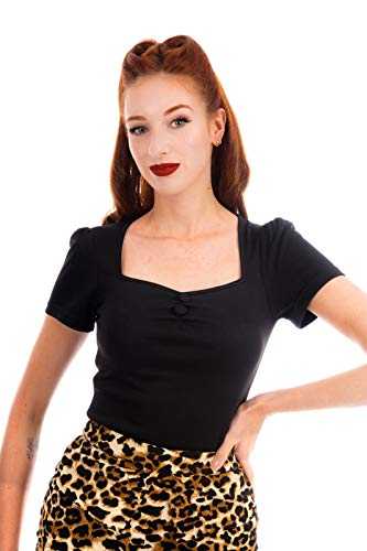 Ro Rox Doris Pinup Women’s Blouse Top Vintage 1950s Sweetheart Neckline Short Sleeves