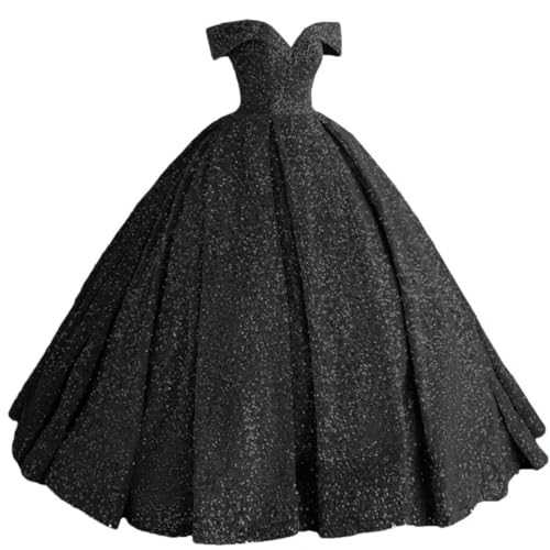 Mouccy Sparkly Sequin Prom Dresses Long Ball Gown Off Shoulder Quinceanera Dresses Puffy Glitter Evening Party Dresses