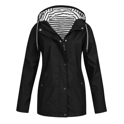 Rain Coats for Women Waterproof Jacket Softshell Outerwear Functional Windbreaker Raincoat Rain Jackets Tops Breathable Hooded Coat with Pockets Ladies Long Sleeve Windproof Overcoat
