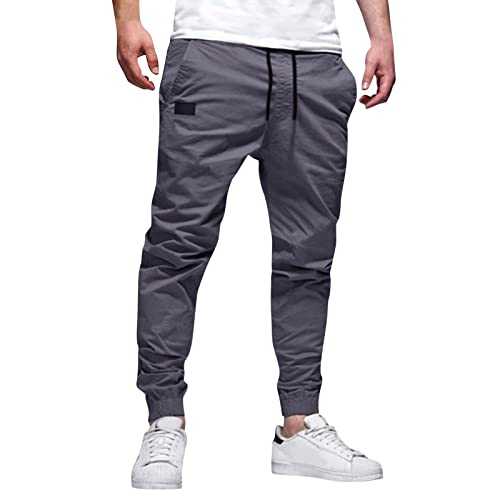 NQyIOS Mens Gym Joggers Sweatpants Cargo Trousers Lightweight Cotton Casual Jogger Elastic Waist Drawstring Outdoor Work Pants with Pockets Sweat Pants Men Cotton Chinos Trousers Men Stretch