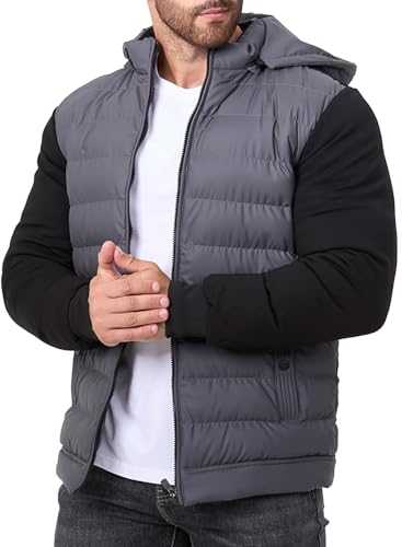 FANARCHER Mens Winter Jacket Bomber Fleece Cotton Padded Zip Warm Outwear Patchwork Quilted Windbreaker