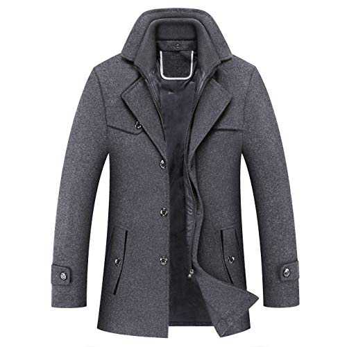 FASHINTY Men's Classical Casual Style Turndown Collar Warm Wool Coat #275