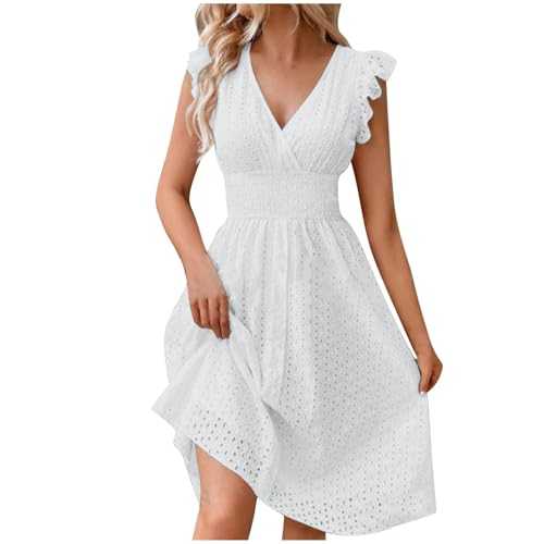 Maxi Dresses for Women UK Short Sleeve/Long Sleeve/Sleeveless A Line Flowy Loose Swing Y2K Solid Maxi Dress Deep V Neck Elastic Waist Hollow Out Wedding Dresses Cotton Beach Dress