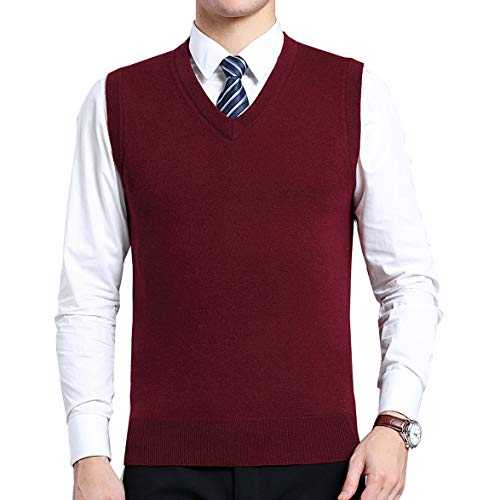 Moren Classic Mens V-Neck Wool Sleeveless Jumper Vest Autumn Winter Warm Knitted Gilet Slipover Waistcoat Sweater Tank Tops