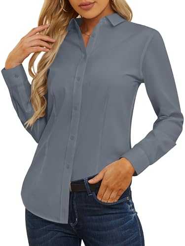 CUNLIN Womens Cotton Button Down Shirts for Women Fitted Long Sleeve Formal Dress Shirt Work Blouses Tops