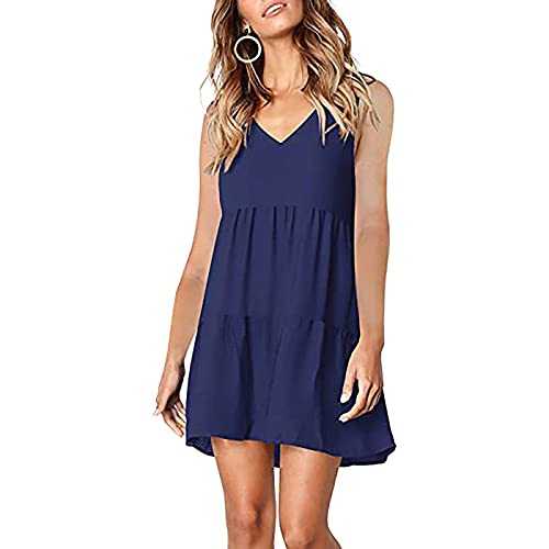 Summer Dresses for Women Elegant V Neck Loose Sleeveless Beach Sundress Ladies Bohemian High Waist Tunic Dress A Line Casual Party Holiday Daily Dress Shirt Dresses with Pockets