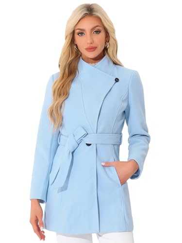 Allegra K Women's Classic Stand Collar Long Sleeve Winter Belted Long Coat