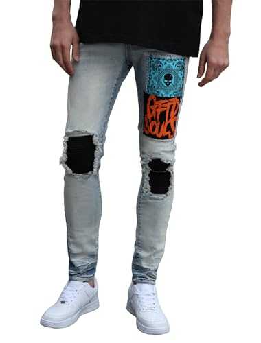 LOGEQI Men's Slim Fit Ripped Jeans Stretch Skinny Jeans for Men Designer Distressed Denim Pants