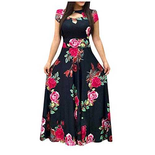 Dresses for Women Casual Floral Ladies Fashion Short Sleeve Boho Print Long Dress Holiday Prom Party Beach Camping Street Photo Breathable Dress