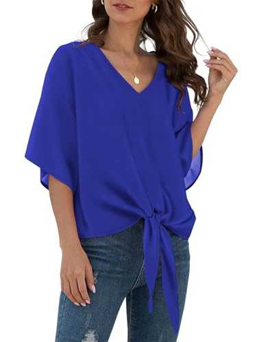 YGJIEGENG Summer Blouses for Women V Neck Casual Elegant 3/4 Batwing Sleeve Tops Shirts for Women UK S-XXL