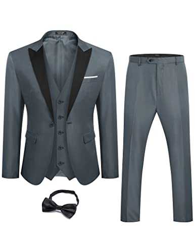COOFANDY Men 3 Piece Suit Slim Fit Tuxedo One Button Prom Suits Blazer Jacket Vest Pants with Tie