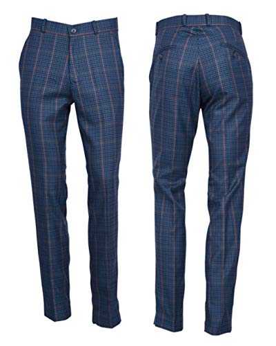 Mens Red Tartan Tweed Check Golf Sta Press Trousers Slim Fit 60s 70s Retro Mod Pants