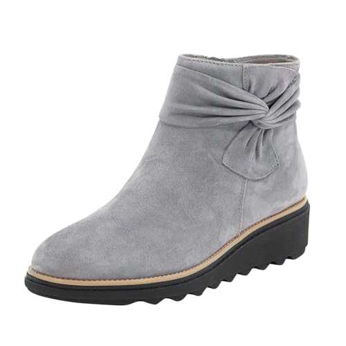 Muck Boots for Women UK Clearance,Fashion Bow Wedge Heel Side Zipper Ankle Shoes,Casual Durability Non Slip Short Boots,Premium Quality Round Toe Outdoor Shoes,Comfort Warm Wide Fit Flat Boots