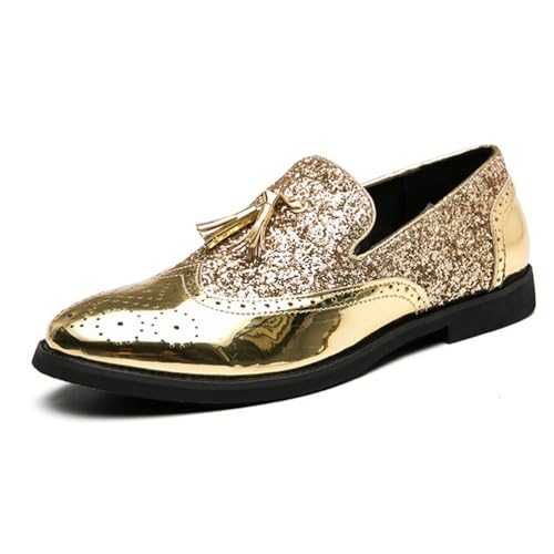 Men's Leather Dress Shoes Business Formal Shoes Slip-On Loafer for Men Gold Wedding Party Prom Shoes