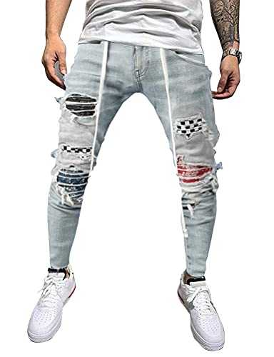 IDEALSANXUN Mens Stretch Skinny Jeans Pattern Slim Fit Ripped Jeans