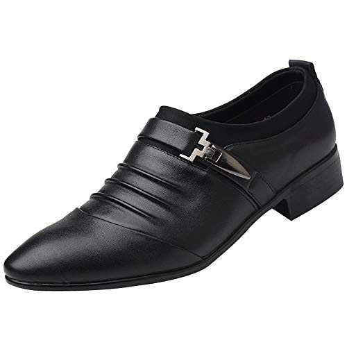LUCKME Mens Monk Shoes Leather Loafers With Buckle Slip On Formal Shoes Pointed Toe jazz shoes Fashion Anti-Slip Splicing Wedding Shoes Suit Business Shoes Casual Smart Leather Shoes