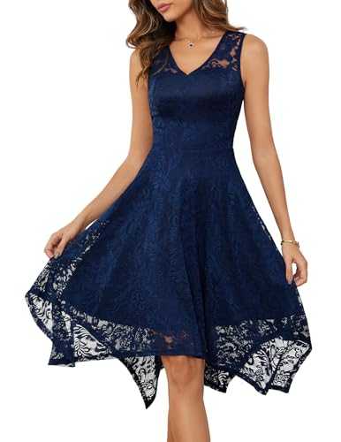 Meetjen Prom Dress for Women V-Neck Asymmetrical Wedding Guest Handkerchief Hem Cocktail Party Dresses 2025 Navy XL
