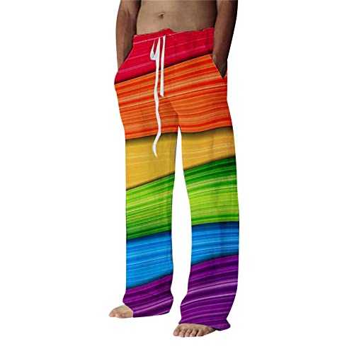 Mens Smart Trousers Printed Tracksuit Bottoms Wide Leg Baggy Sweatpants Straight-Fit Casual Pants Beach Trouser Fancy Print with Draw Cord Linen Trousers Modern & Comfortable Streetwear S-5Xl
