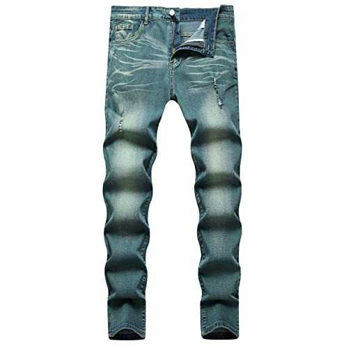 XIMINGSHI Men's Slim Fit Jeans Stretch Destroyed Ripped Skinny Jeans Denim Pants