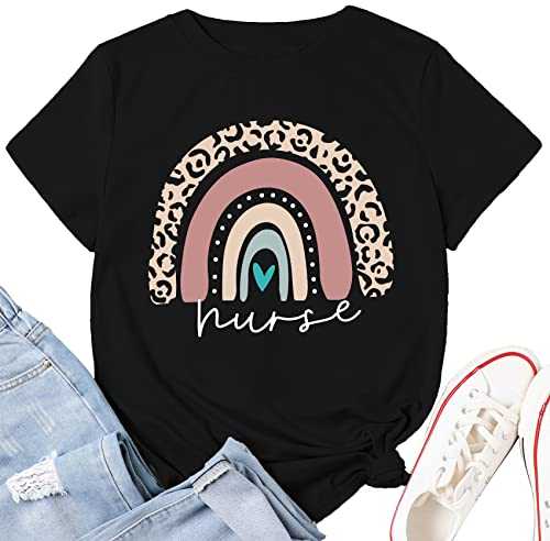 Nurse Life Shirt for Women Rainbow Leopard Graphic Tee Nurse Gift Tshirt Short Sleeve Nursing School Tops