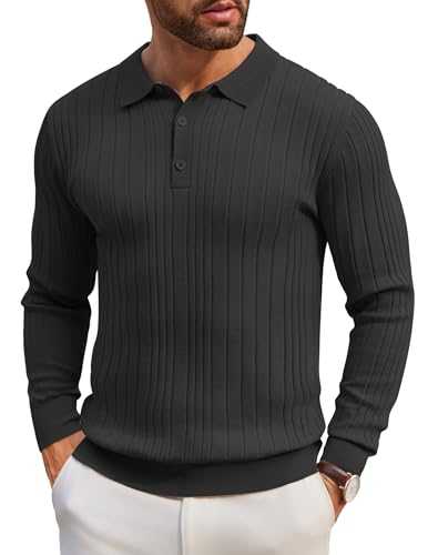 COOFANDY Men's Jumper Poloshirt Long Sleeve Knitted Top Regular Fit Knitted Sweater Basic Sweatshirts Polo Neck Pullover Solid Color