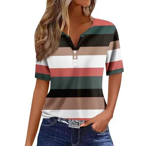T Shirt for Women Casual Easter Print Short Sleeve Plus Size V Neck Button Down Summer Comfy Tunic Blouses Shirt Top