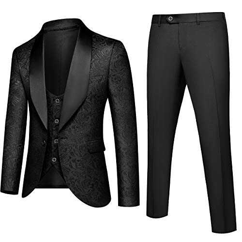 HOTK Men's Suits Slim Fit 3 Pieces Jacquard Wedding/Business Suits Formal Groom Tuxedos