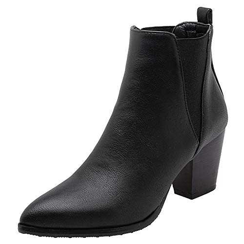 Smilice Women Fashion Chelsea Boots with Pointed Toe and Chunky Heel