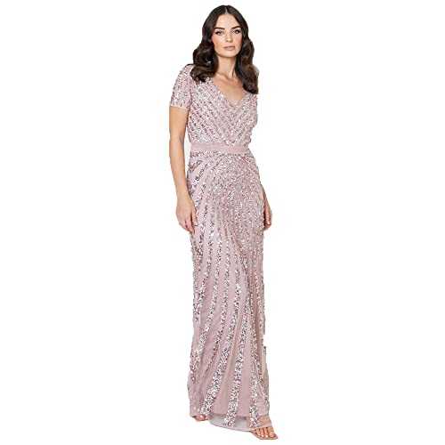 Maya Deluxe Women's Maxi Ladies Embellished Sequin Dress Long Short Sleeve V Neck High Empire Waist a Cut Shiny Prom Wedding Bridesmaid