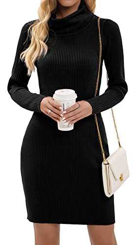 Imuedaen Women's Turtle Neck Jumper Dress Long Sleeve Knitted Dress Ribbed Cable Sweater Dress Knitted Jumper Slim Fit Knitwear Pullover for Autumn Winter