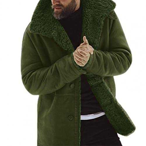 Men Winter Thick Warm Coat Sheepskin Jacket Long Sleeve Fur Wool Lined Mountain Faux Lamb Loose Male Coat-Green,XL