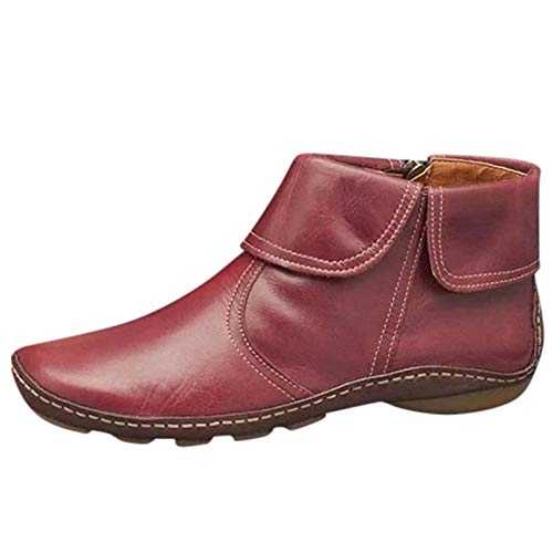Boots Women Fashion Flats Non-Slip Leather Zip Round Toe Casual Shoes Ankle