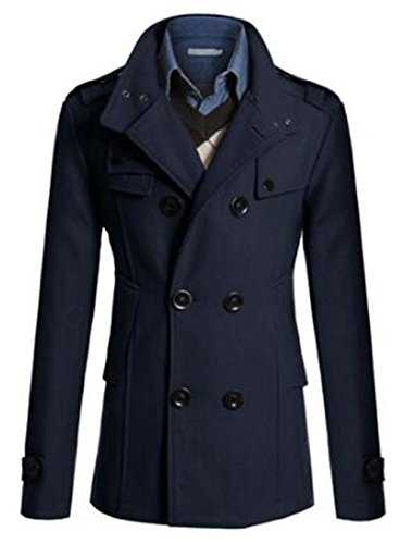 Men's Wool Slim Double Breasted Half "Trench Coat"