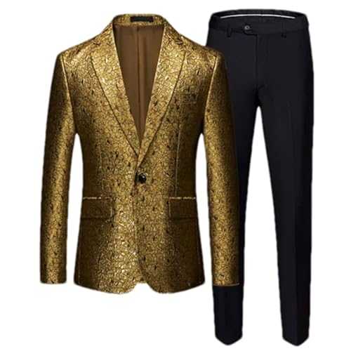 Golden Flower Suit Men's Long Sleeve Jacket Elegant Men Business Wedding Party Tuxedo Dress Blazer