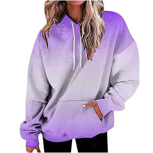 Hoodies for Women UK Gradient Color Oversized Sweatshirts Fleece Sweaters Long Sleeve Shirts Cute Loose Y2K Clothes Fall Pullover Tops Holiday Clothes Festival Outfits