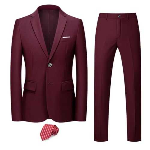 Hihawk Men's Slim Fit 2 Piece Suit, 2 Button Solid Jacket Pants Set
