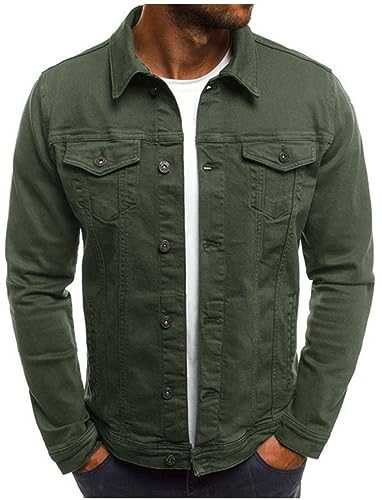 Mens Bomber Jacket Long Sleeve Denim Look Work Coat Jacket Cardigan Men Casual Button Down Open Front Sweatshirt Pullover Sweater Jumper with Multi Pockets UK Size 10 20