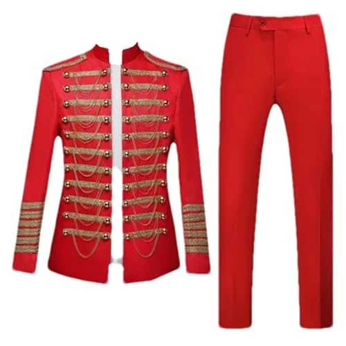 Men Palace Banquet Suit 2-Piece Black/Red Men's Wedding Party Stage Performance Dress Blazer and Pant