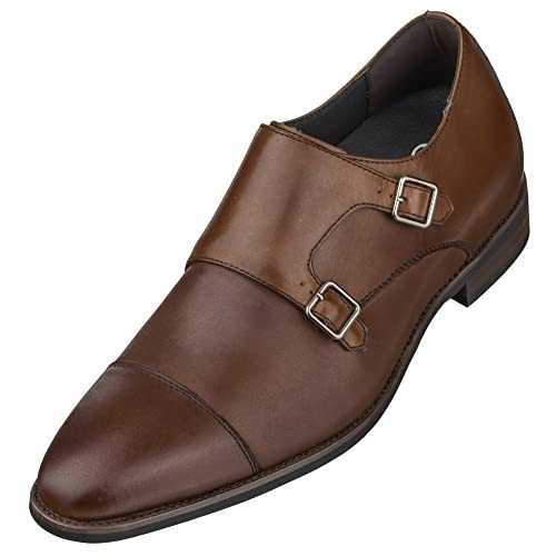 CALTO Men's Invisible Height Increasing Elevator Shoes - Premium Leather Slip-on Lightweight Casual Loafers - 3 Inches Taller