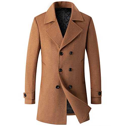 AMhomely Long Trench Coat Men Uk Woollen Overcoat Mens Work Jackets Smart Casual 3Xl 3/4 Length Fitted Jacket Business Woolen Coat Double Breasted Coat Regular Fit Trench Coats Sale Clearance