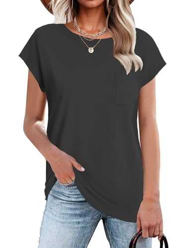 NEYOUQE Women's T-Shirt Basic Crew Neck Tops Cap Sleeve Shirts for Women Summer Ladies Short Sleeve Top Casual Tee