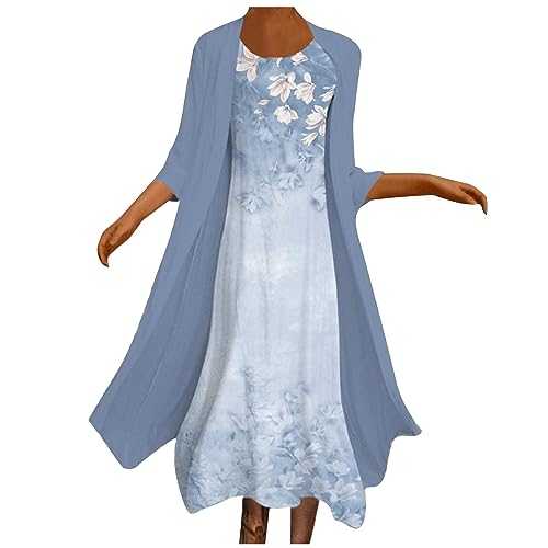 Summer Dresses For Women Dress Two-Piece Set Cardigan Chiffon Lace Wedding Guest Dresses Round Neck Casual Flowy Sleeveless Long Party Beach Dress Chiffon Two-Piece Set
