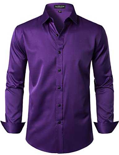 LucMatton Men's Dress Shirt Formal Stretch Wrinkle-Free Long Sleeve Slim Fit Button Down Shirts for Wedding Party